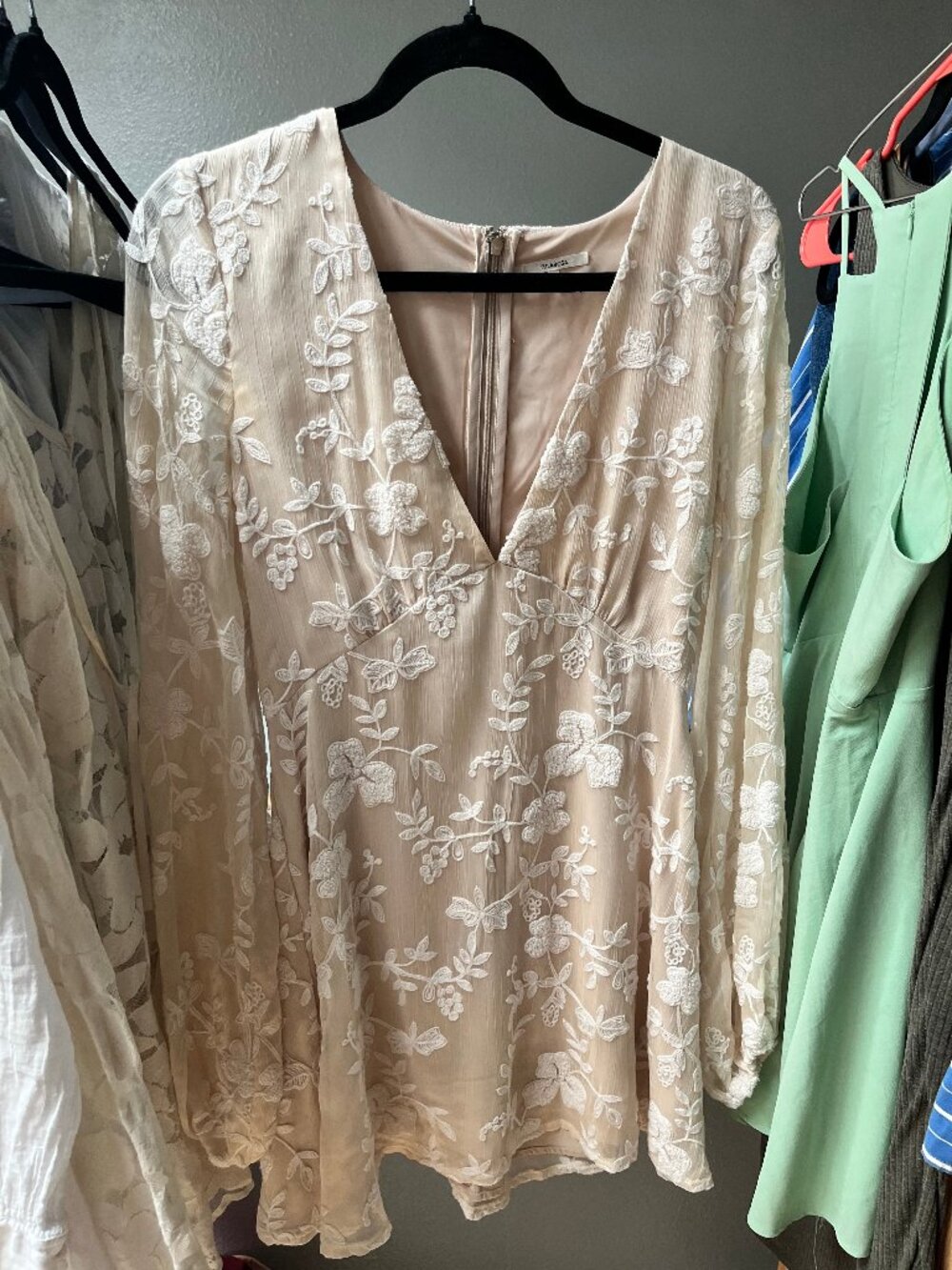 Tularosa Nude Embroidered Floral Long Sleeve Mini Dress Small